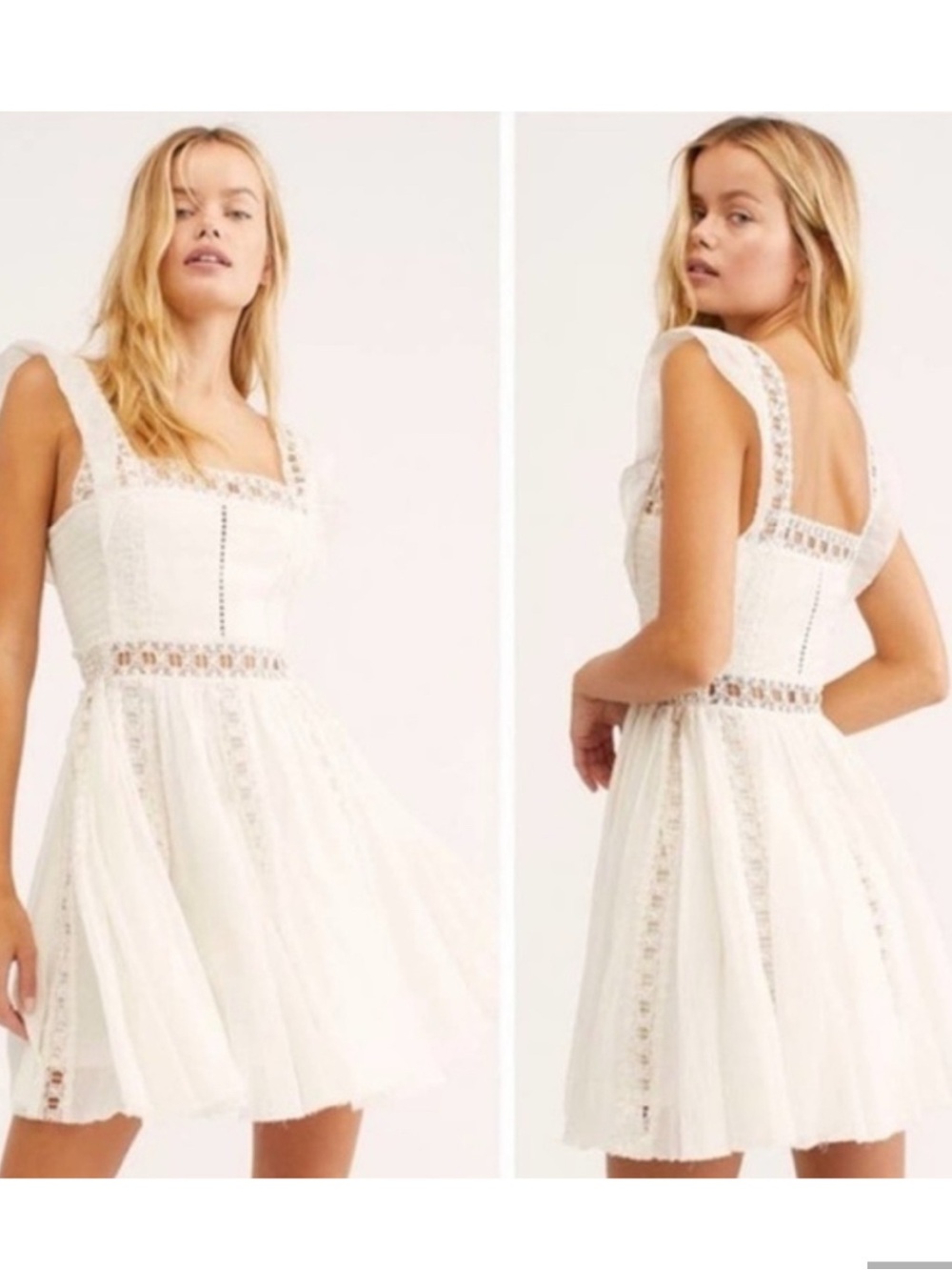 Free people Verona White Lace Trim Square-Neck Mini Dress - Picture 3 of 12